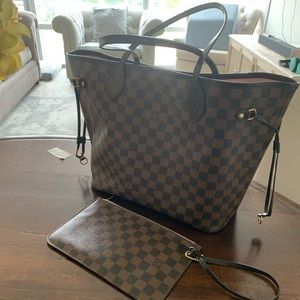 Louis Vuitton NEVERFULL MM Damier Ebene pink